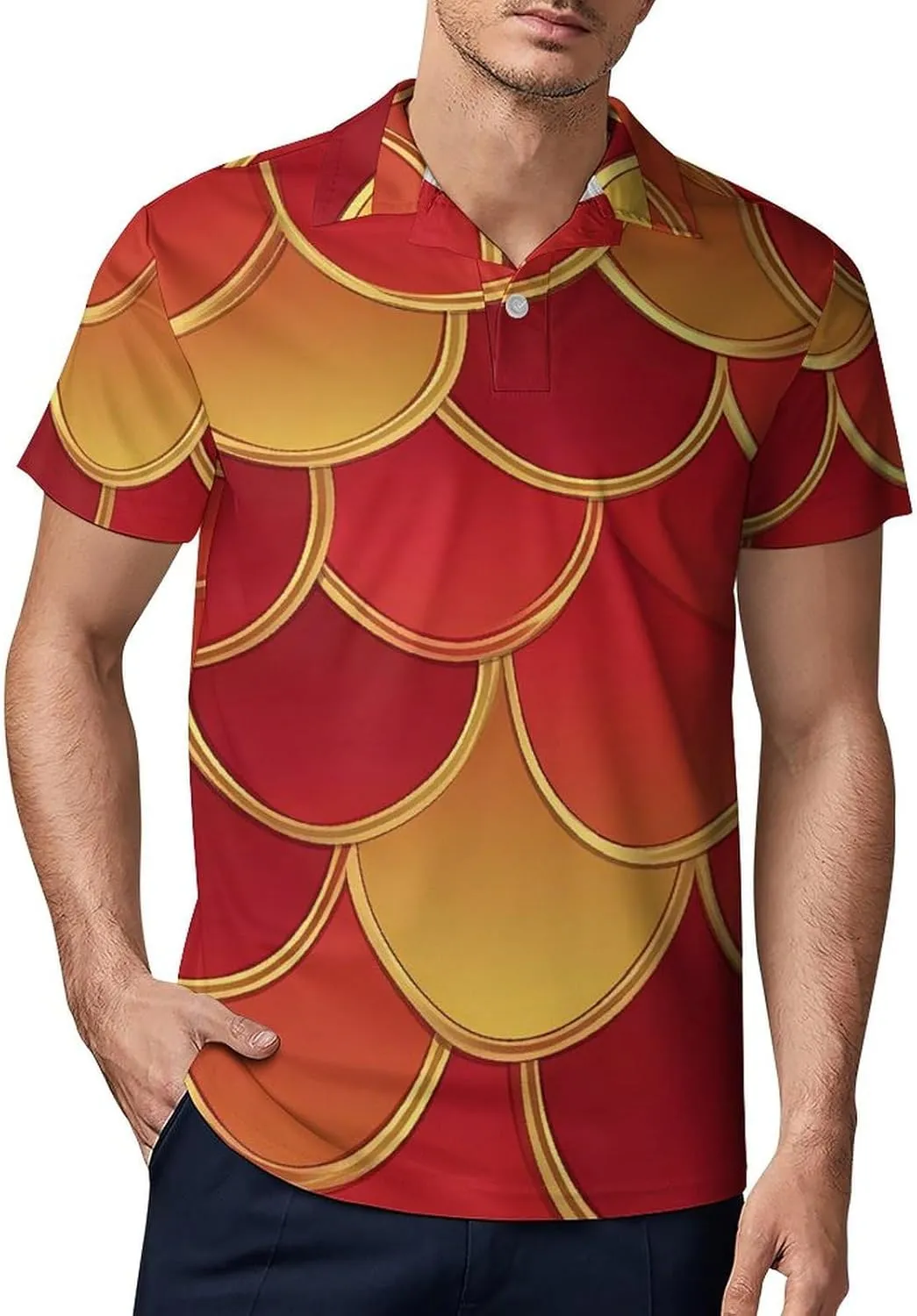 Fish Scale Pattern Men's Polo-Shirt Regular-Fit Short Sleeve Sports Quick Dry Golf Tennis T-Shirt