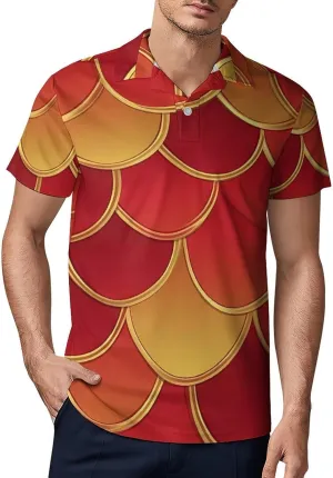 Fish Scale Pattern Men's Polo-Shirt Regular-Fit Short Sleeve Sports Quick Dry Golf Tennis T-Shirt