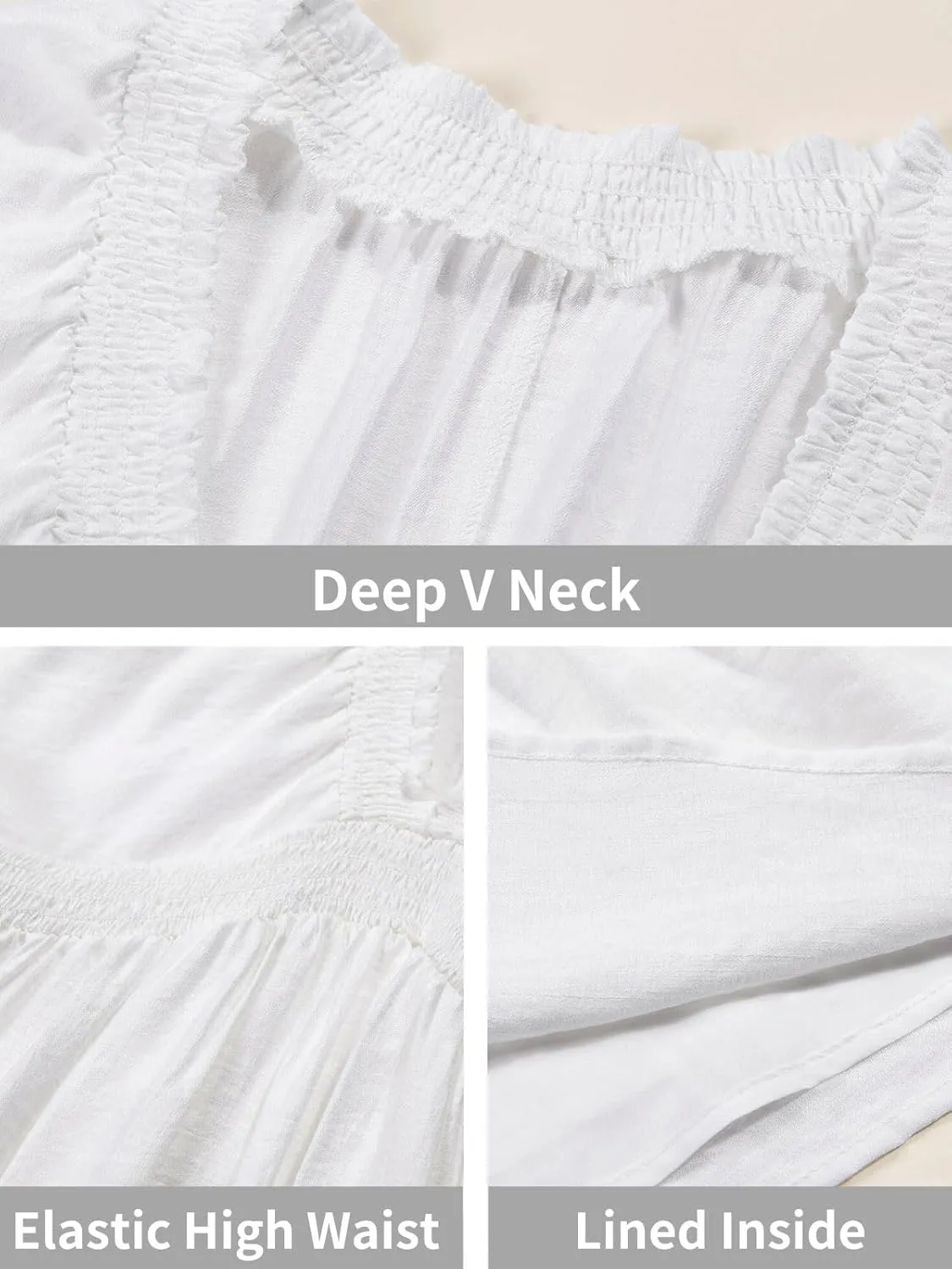 Fisoew Women's Long Sleeve Mini Dresses Deep V Neck Loose Swing Beach A Line Dress with Pockets