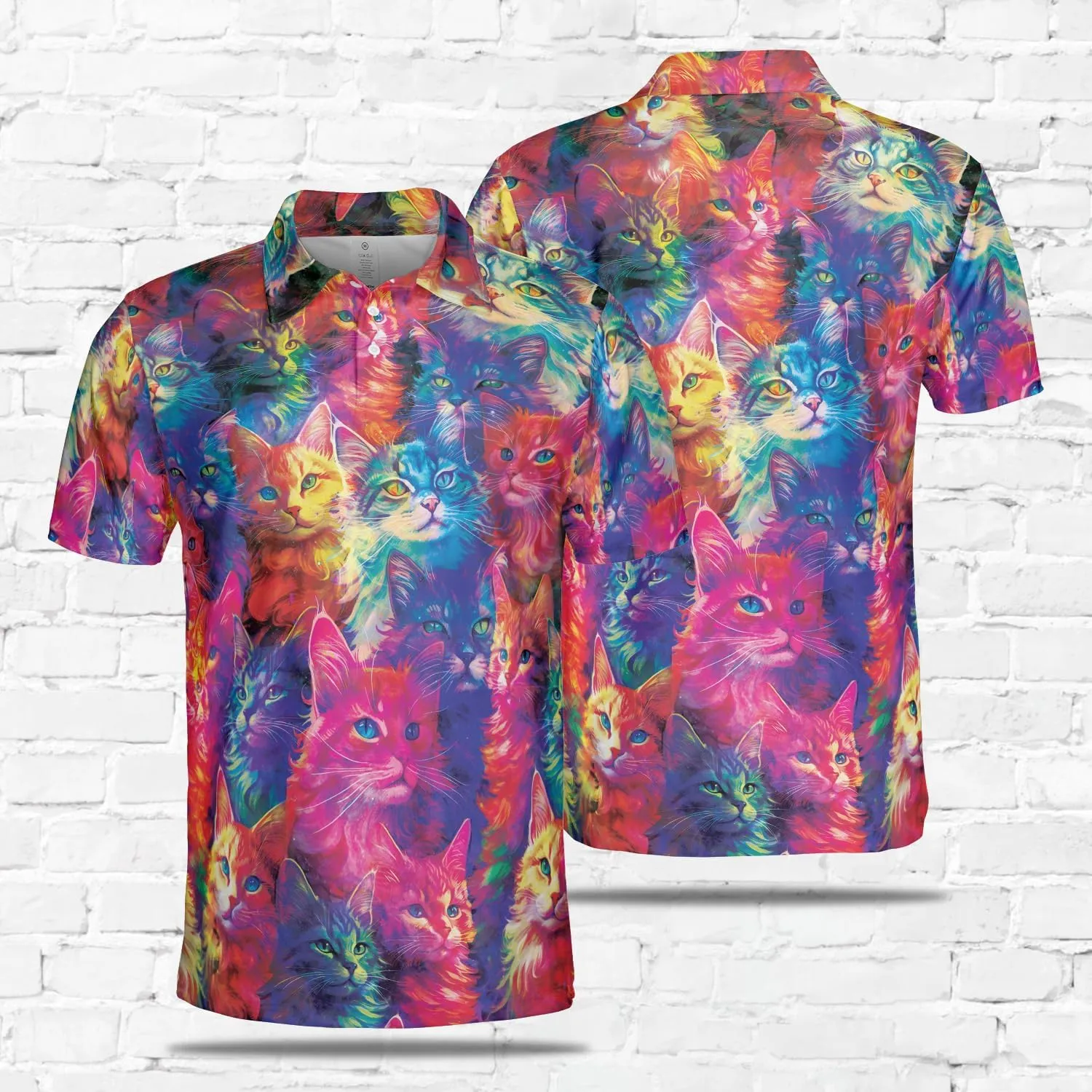 Funny Cat Polo Shirts for Men - Galaxy Cat Men's Regular Fit Quick Dry Golf Polo Shirt Series 04