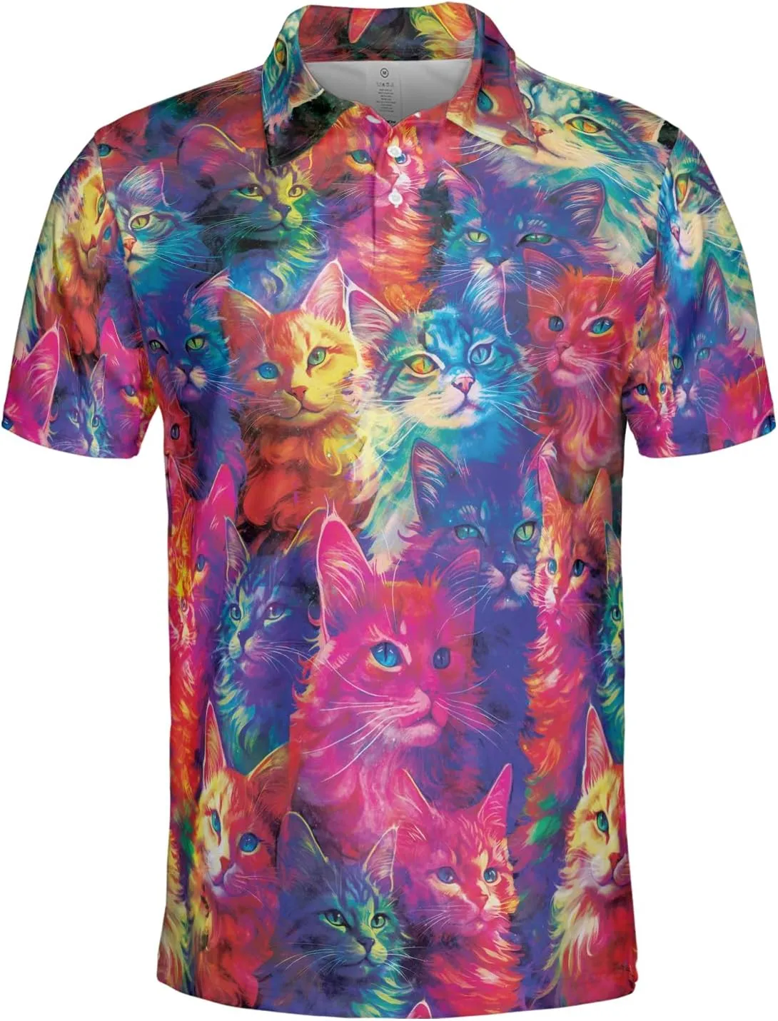 Funny Cat Polo Shirts for Men - Galaxy Cat Men's Regular Fit Quick Dry Golf Polo Shirt Series 04