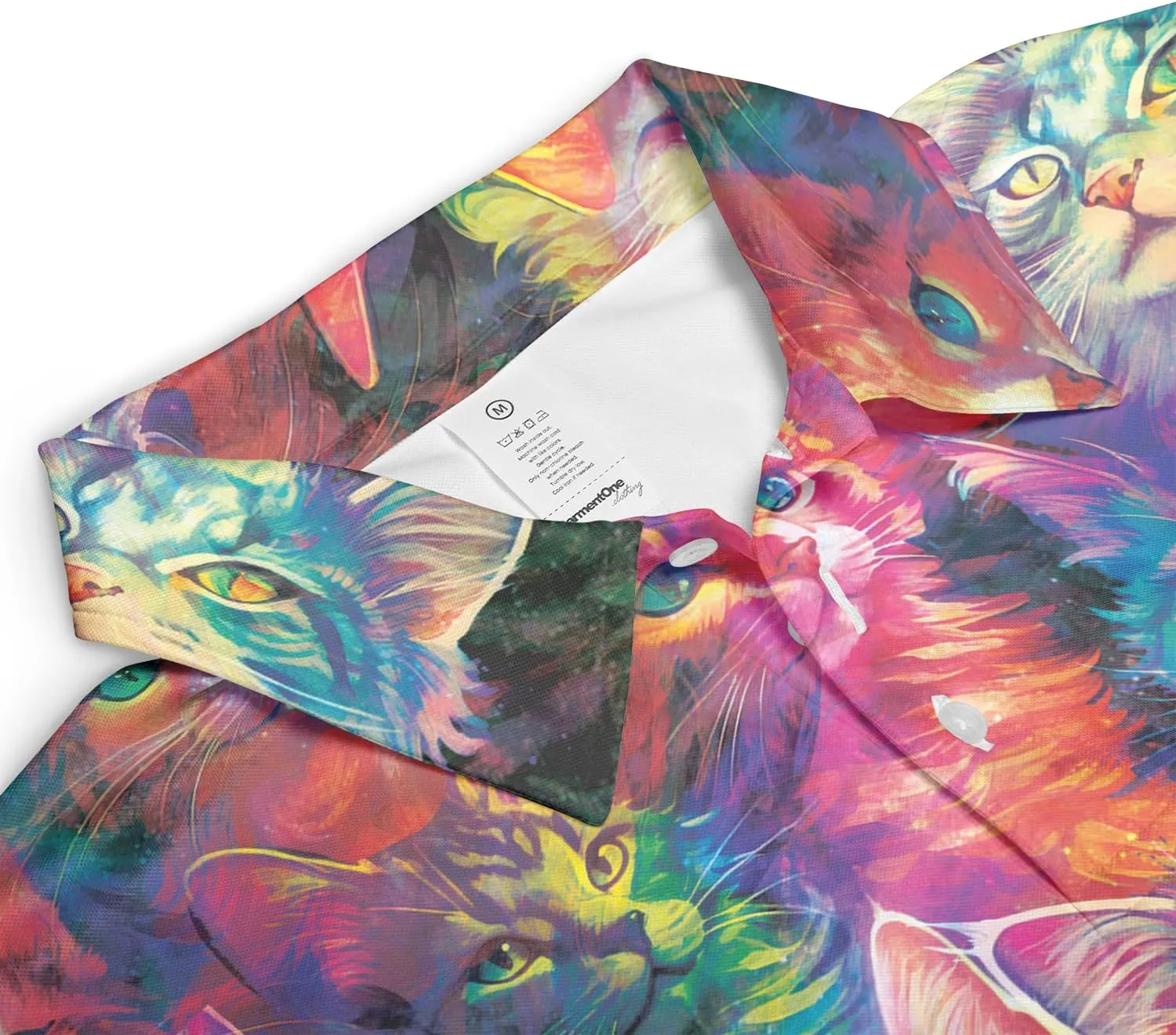 Funny Cat Polo Shirts for Men - Galaxy Cat Men's Regular Fit Quick Dry Golf Polo Shirt Series 04