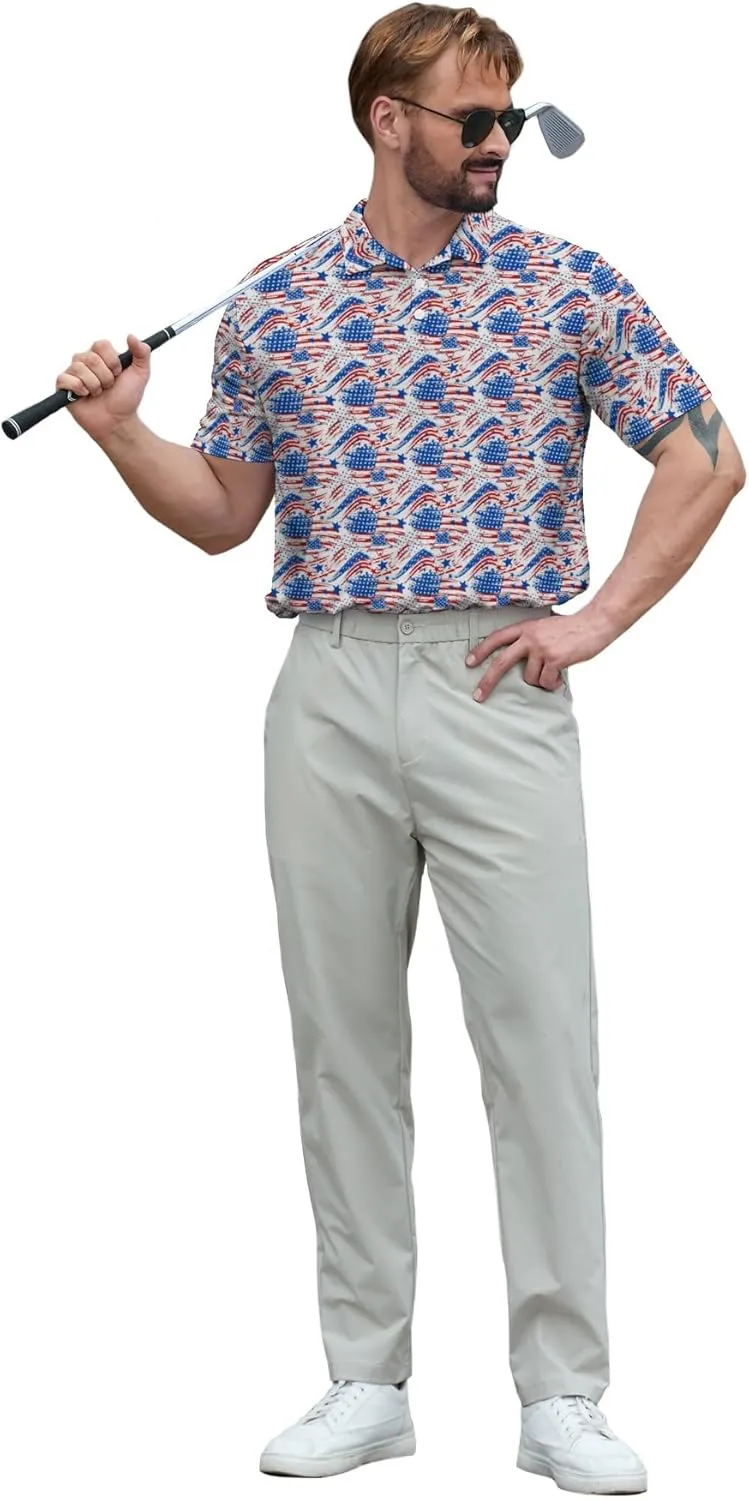 Funny Mens Golf Shirt Moisture Wicking Quick Dry Print Performance Short Sleeve Collared Polo Shirts for Men