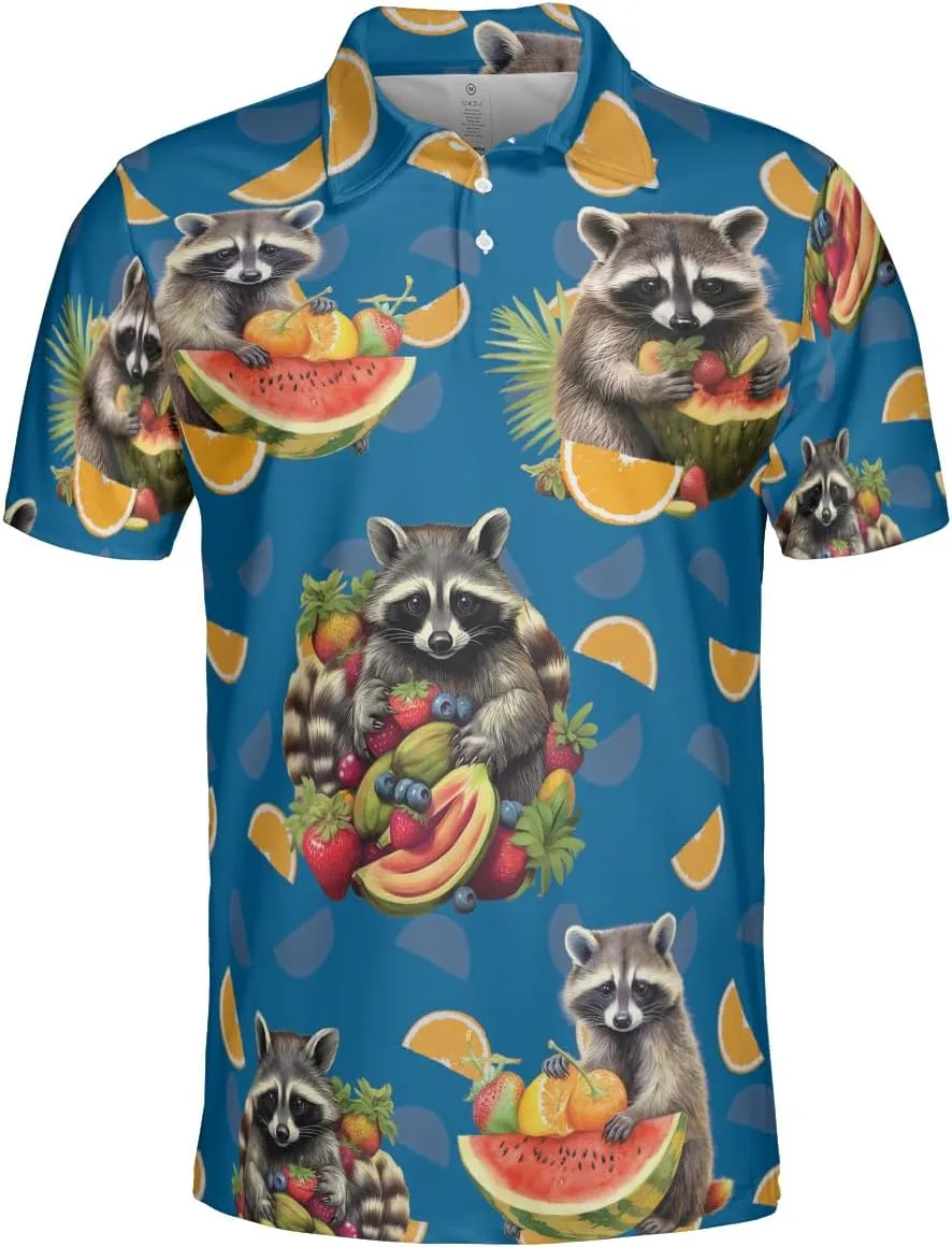 Funny Racoon Polo Shirts for Men Women - Racoon Mens Polo Shirt Short Sleeve Golf Shirts Dry Fit Casual Tennis T-Shirt S13