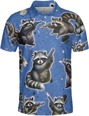 Funny Racoon Polo Shirts for Men Women - Racoon Mens Polo Shirt Short Sleeve Golf Shirts Dry Fit Casual Tennis T-Shirt S13