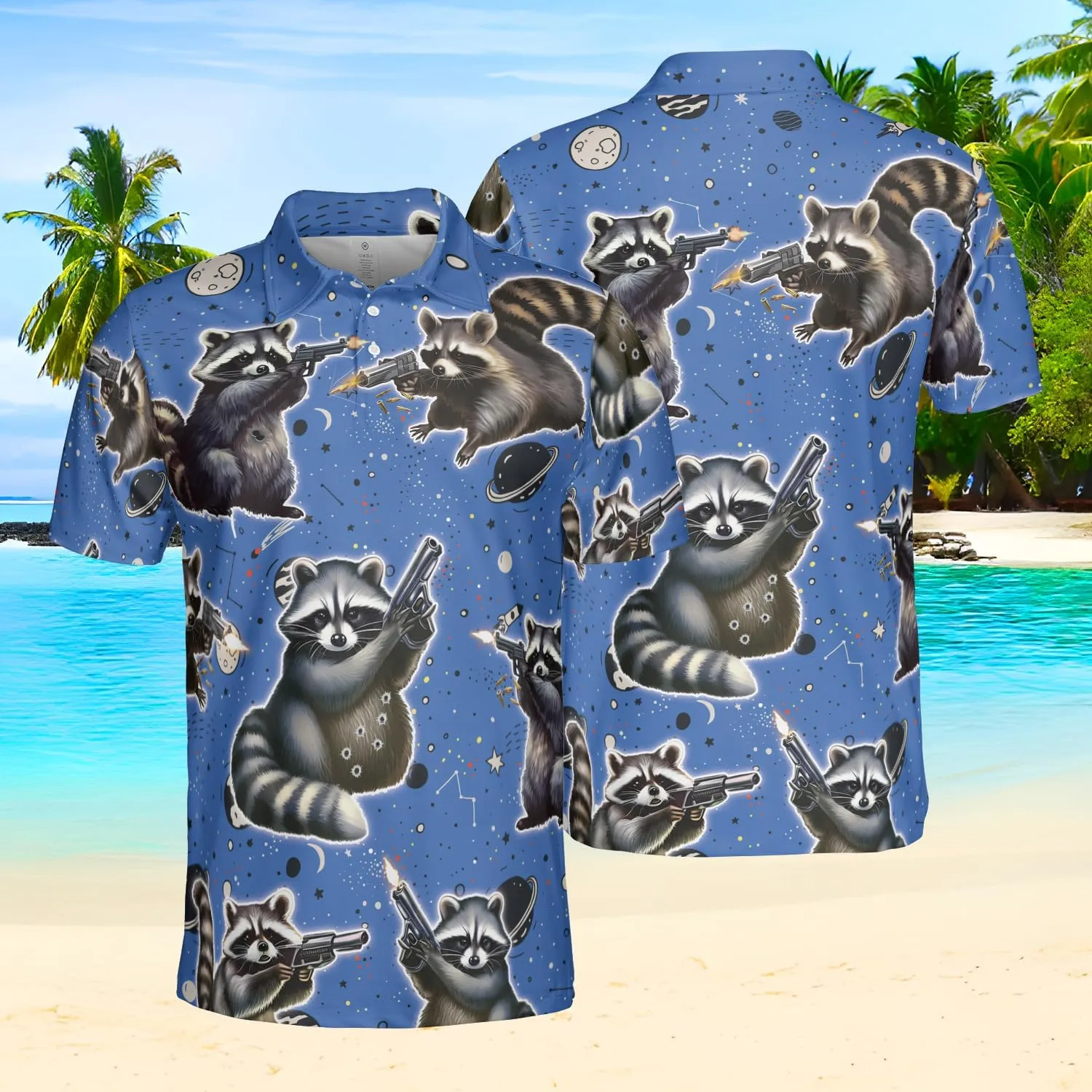 Funny Racoon Polo Shirts for Men Women - Racoon Mens Polo Shirt Short Sleeve Golf Shirts Dry Fit Casual Tennis T-Shirt S13