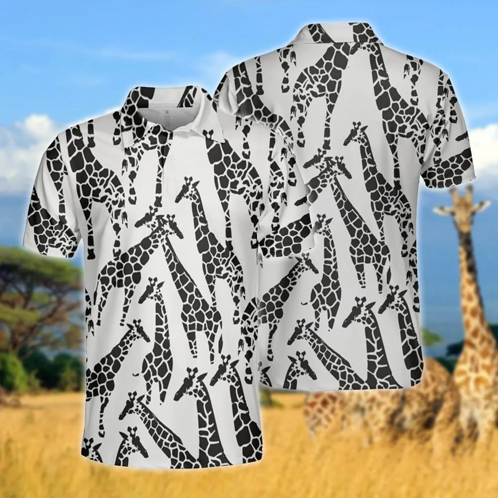 Giraffe Polo Shirts for Men - Giraffe Lover Stylish Mens Goft Shirt Casual Short Sleeve Button Down Outfit Set 23
