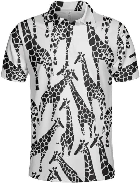 Giraffe Polo Shirts for Men - Giraffe Lover Stylish Mens Goft Shirt Casual Short Sleeve Button Down Outfit Set 23