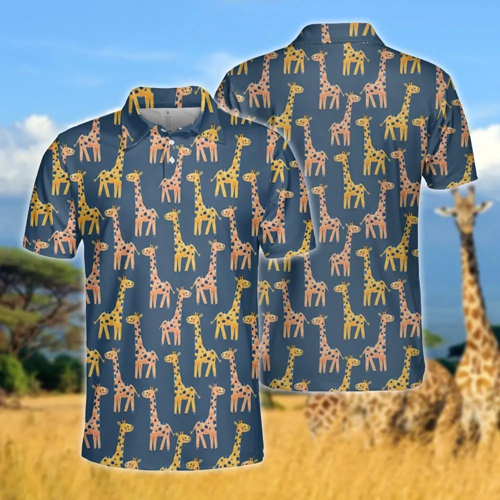 Giraffe Polo Shirts for Men - Giraffe Lover Stylish Mens Goft Shirt Casual Short Sleeve Button Down Outfit Set 23