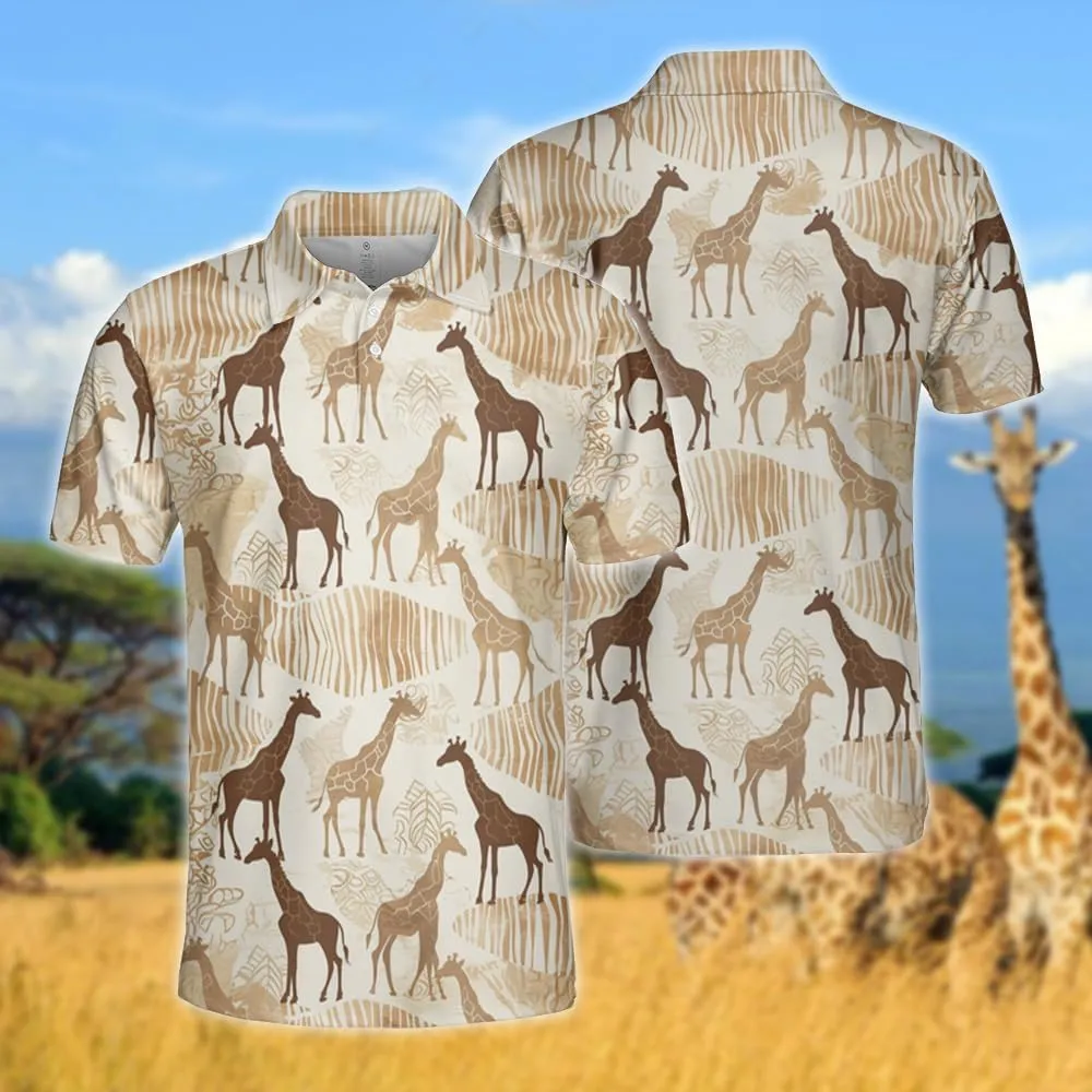 Giraffe Polo Shirts for Men - Giraffe Lover Stylish Mens Goft Shirt Casual Short Sleeve Button Down Outfit Set 23