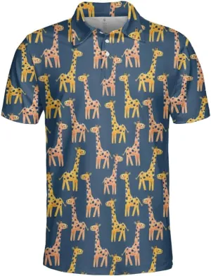 Giraffe Polo Shirts for Men - Giraffe Lover Stylish Mens Goft Shirt Casual Short Sleeve Button Down Outfit Set 23
