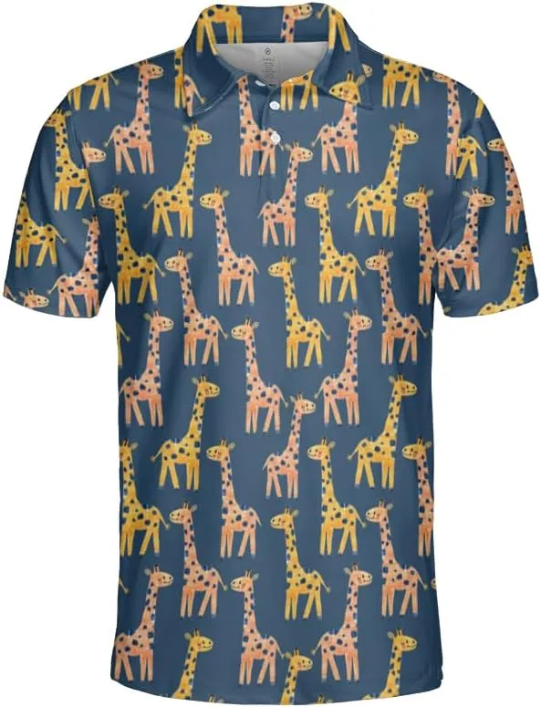 Giraffe Polo Shirts for Men - Giraffe Lover Stylish Mens Goft Shirt Casual Short Sleeve Button Down Outfit Set 23