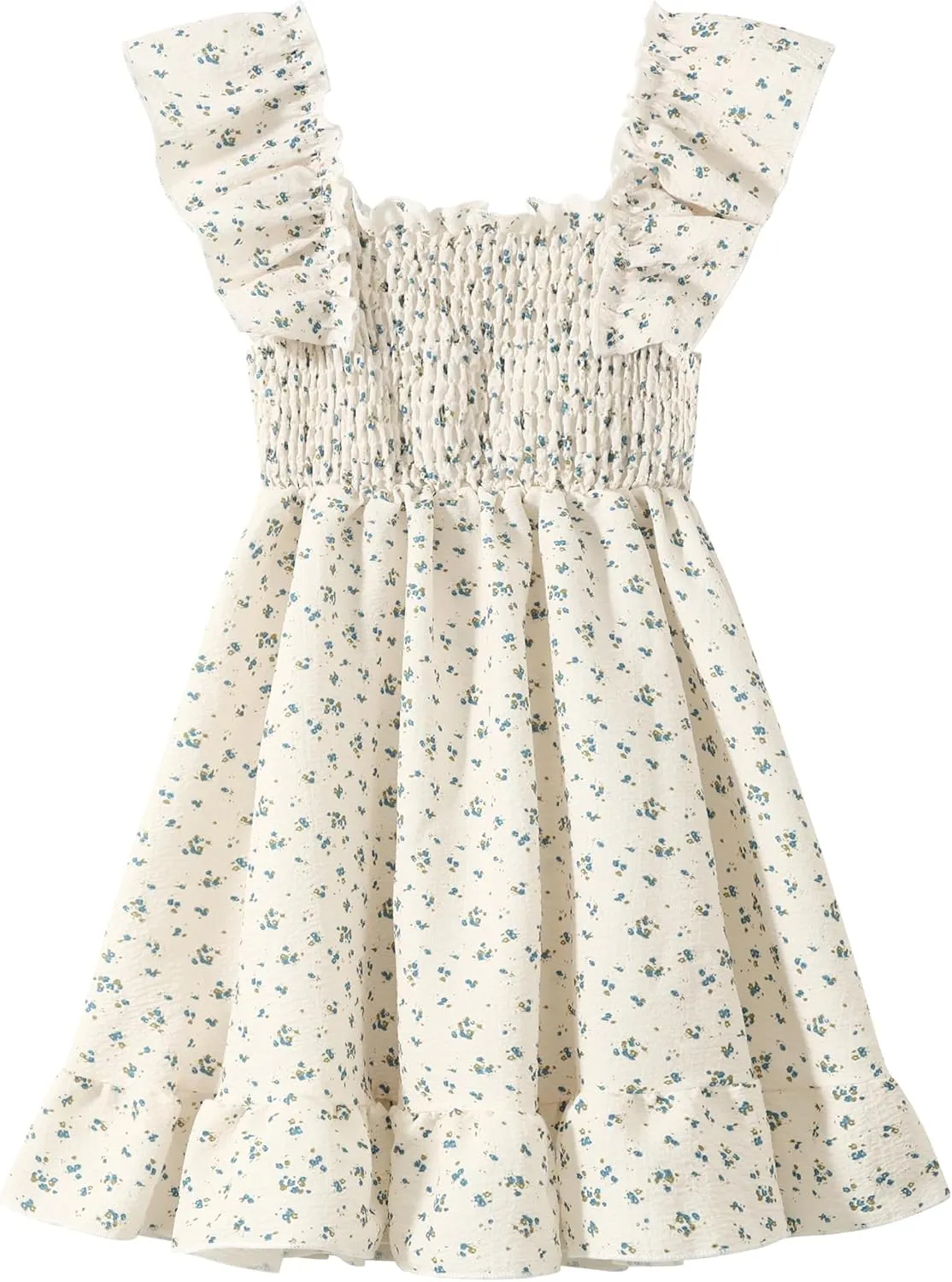 Girls Summer Dress Floral Ruffle Sleeve Swing Flowy Dresses A-line Sundress for Girls Casual Beach Wedding Dress