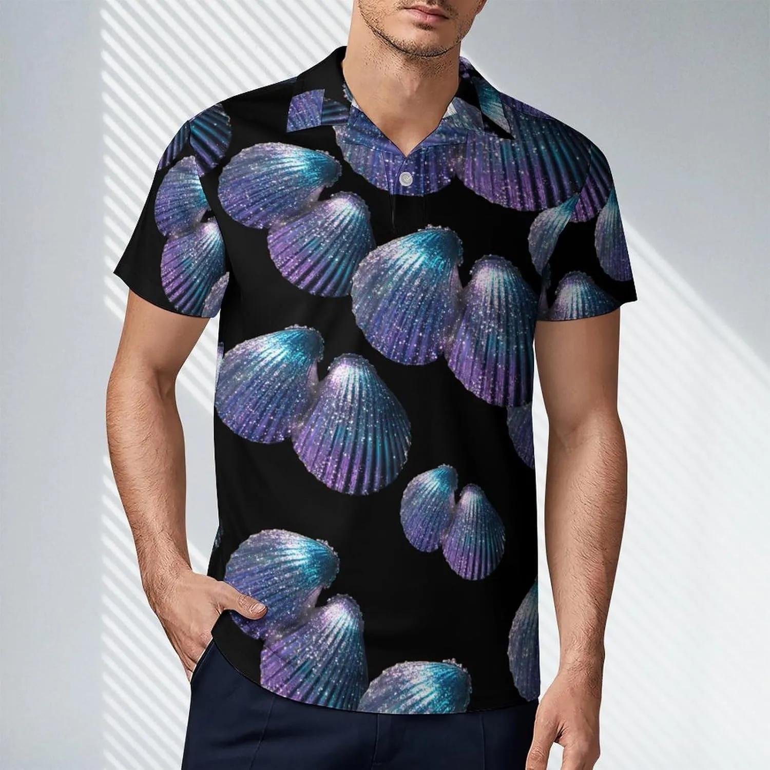 Glittery Seashells Men's Polo-Shirt Regular-Fit Short Sleeve Sports Quick Dry Golf Tennis T-Shirt