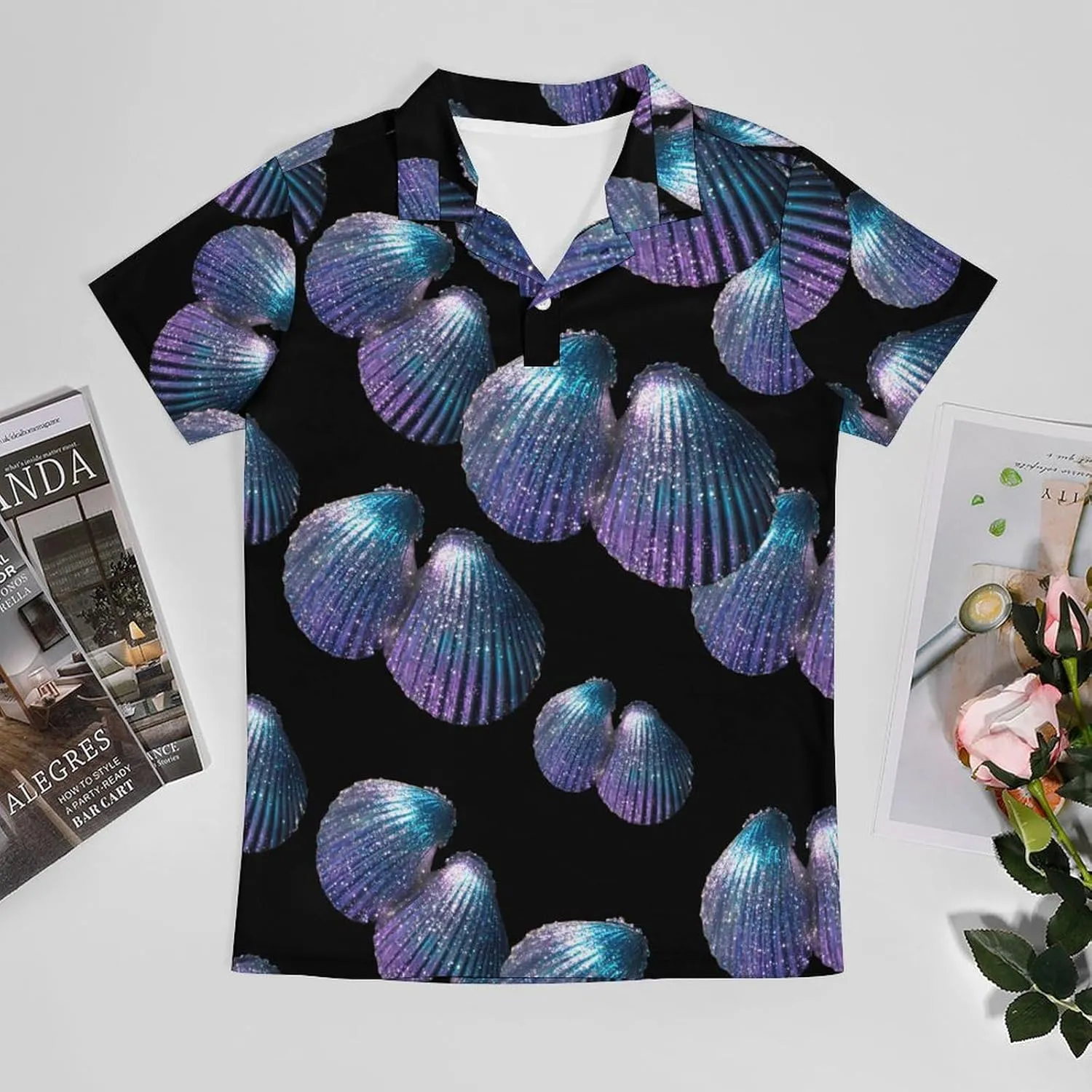 Glittery Seashells Men's Polo-Shirt Regular-Fit Short Sleeve Sports Quick Dry Golf Tennis T-Shirt