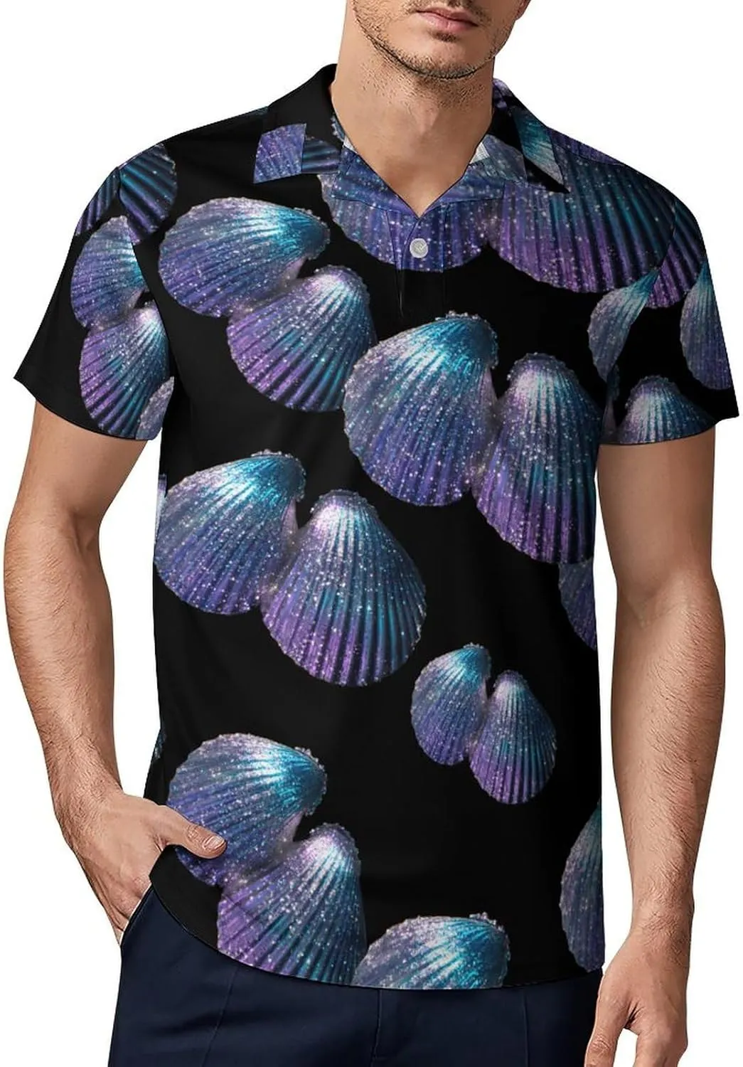 Glittery Seashells Men's Polo-Shirt Regular-Fit Short Sleeve Sports Quick Dry Golf Tennis T-Shirt