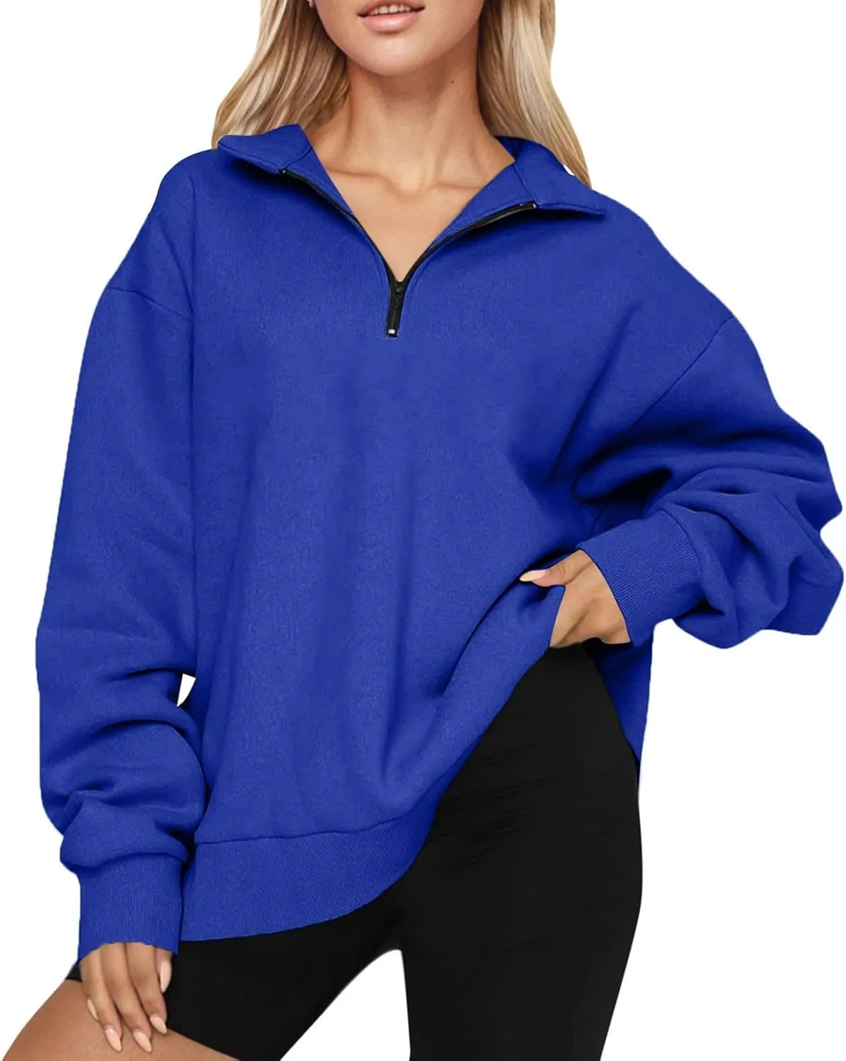 GOFULY Quarter Zip Pullover Women Fleece Fall Long Sleeve Lapel Collar Oversized Sweatshirt Drop Shoulder Shirt Winter Clothe