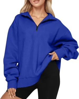 GOFULY Quarter Zip Pullover Women Fleece Fall Long Sleeve Lapel Collar Oversized Sweatshirt Drop Shoulder Shirt Winter Clothe