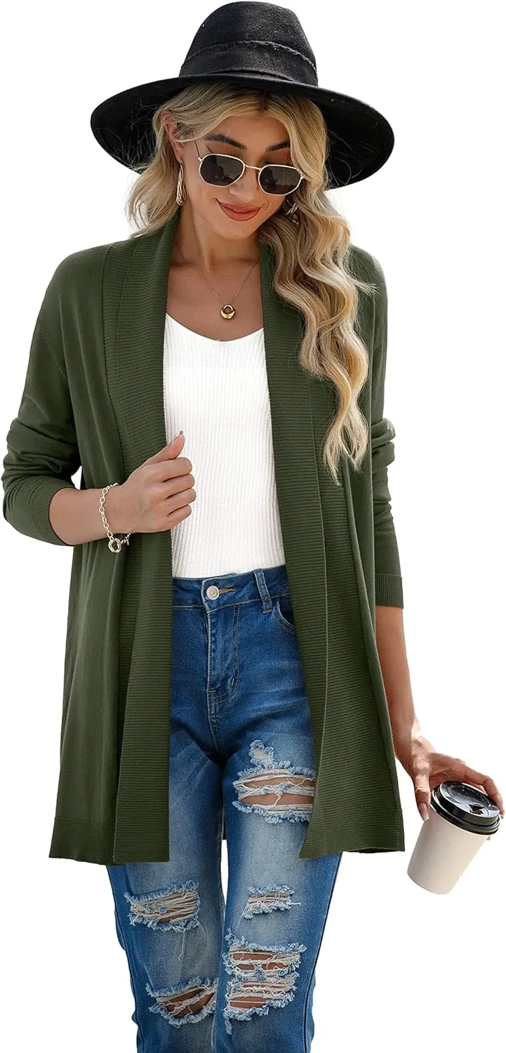 GRECERELLE Women's Long Sleeve Open Front Lightweight Casual Business Dressy Cardigan Sweater Fall Winter