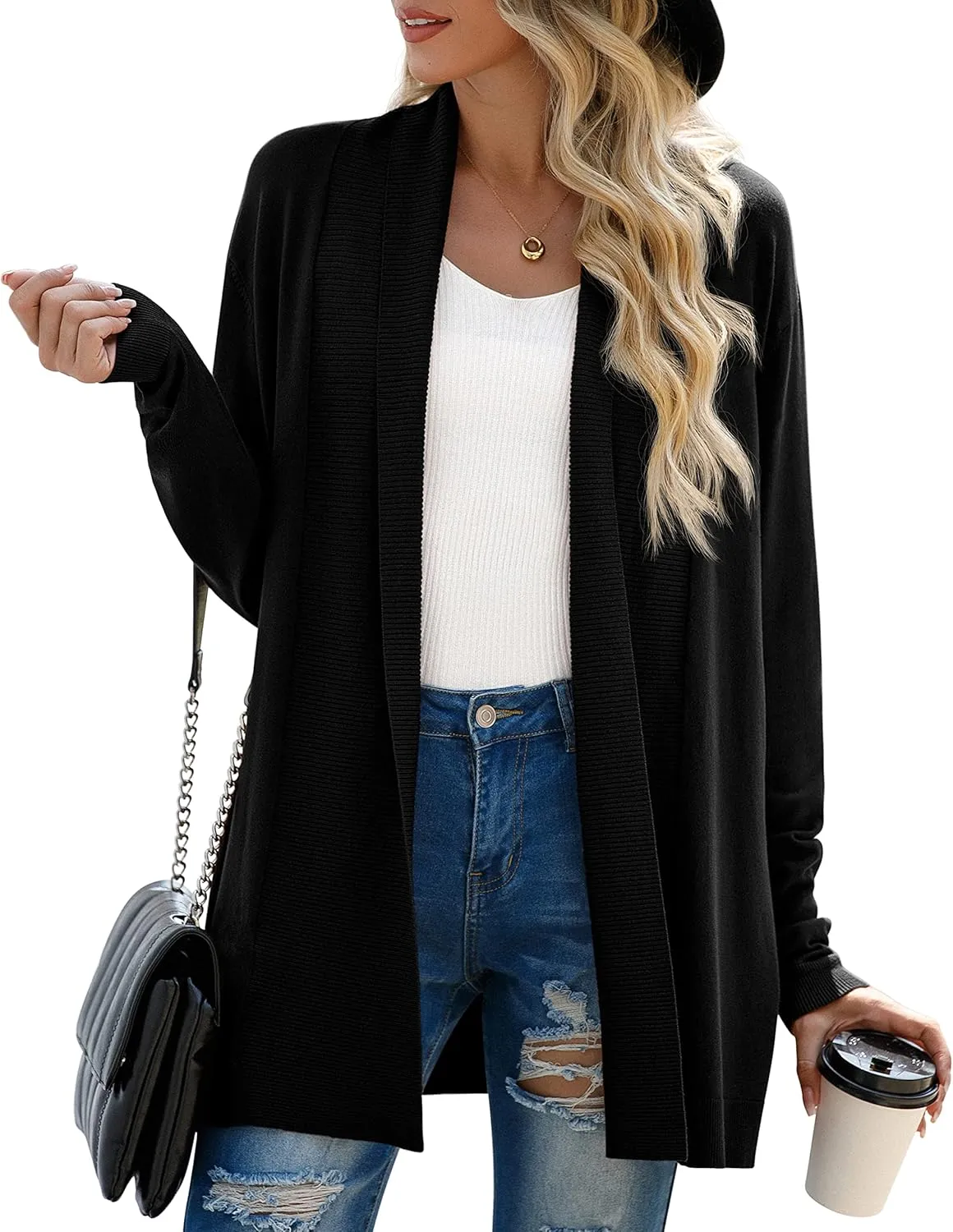 GRECERELLE Women's Long Sleeve Open Front Lightweight Casual Business Dressy Cardigan Sweater Fall Winter