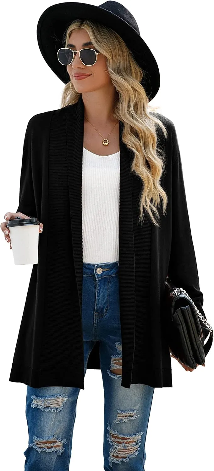 GRECERELLE Women's Long Sleeve Open Front Lightweight Casual Business Dressy Cardigan Sweater Fall Winter