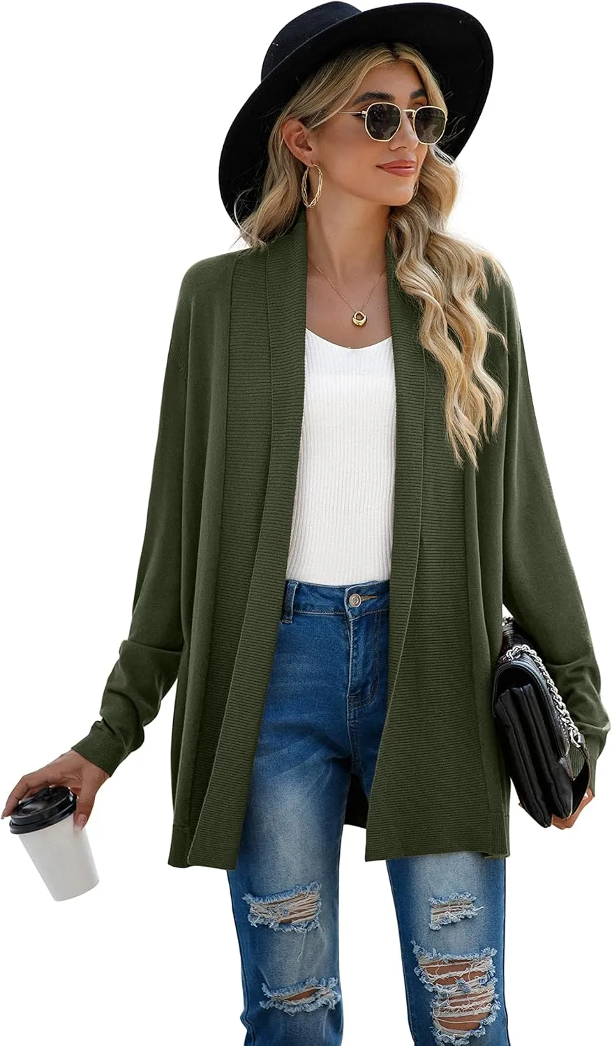 GRECERELLE Women's Long Sleeve Open Front Lightweight Casual Business Dressy Cardigan Sweater Fall Winter
