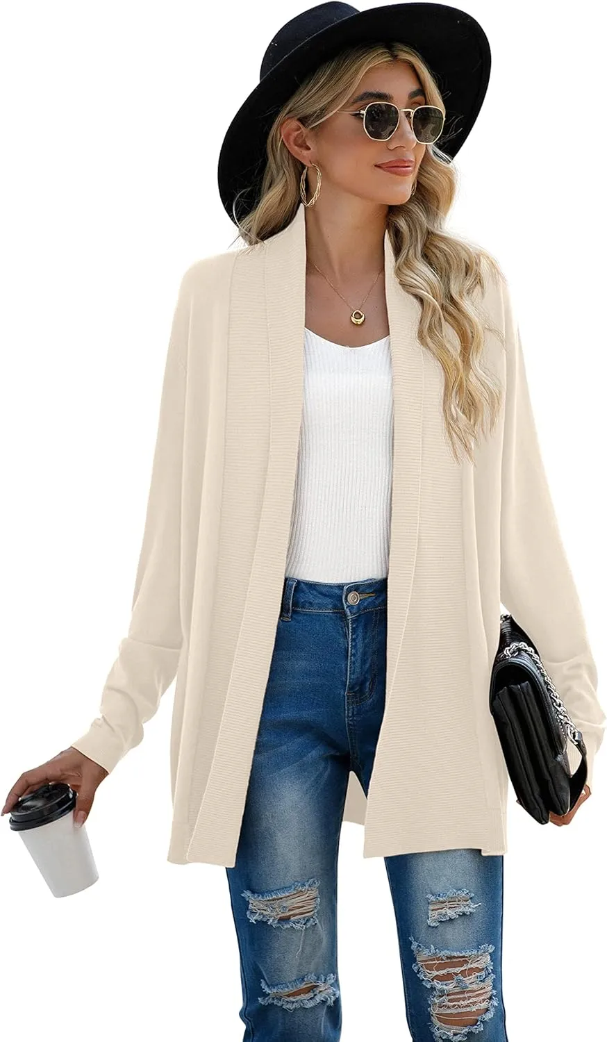 GRECERELLE Women's Long Sleeve Open Front Lightweight Casual Business Dressy Cardigan Sweater Fall Winter