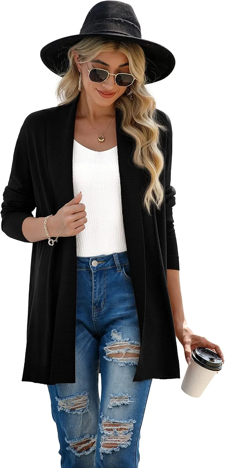 GRECERELLE Women's Long Sleeve Open Front Lightweight Casual Business Dressy Cardigan Sweater Fall Winter