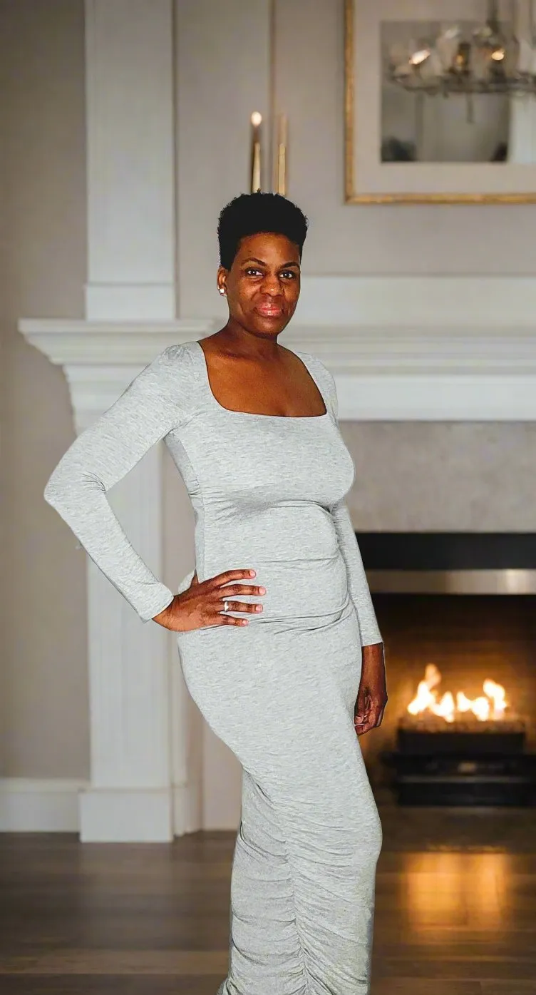 Grey Long Sleeve Full Length Dress