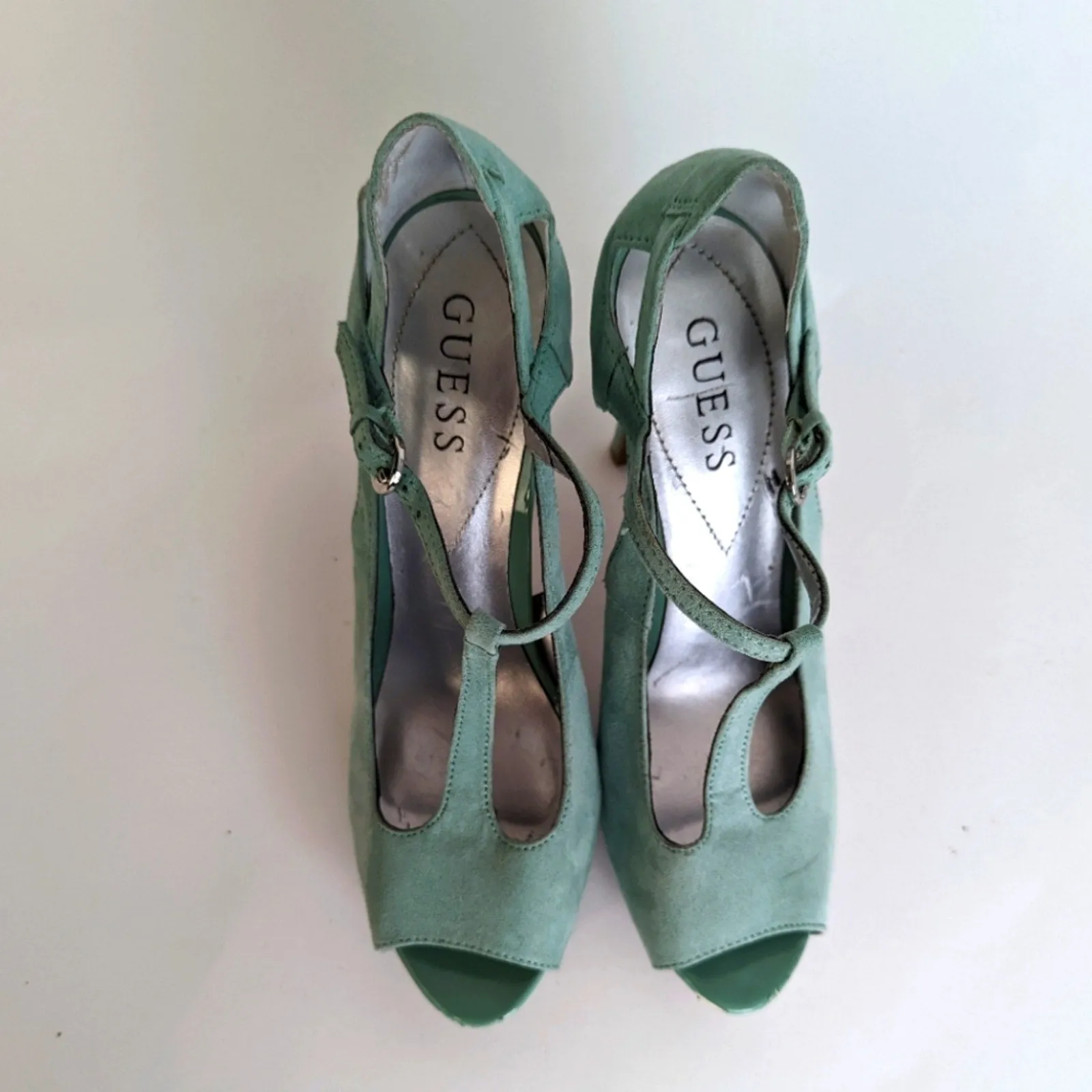 Guess Mary Jane Tiffany Blue Platform Heels - 7.5