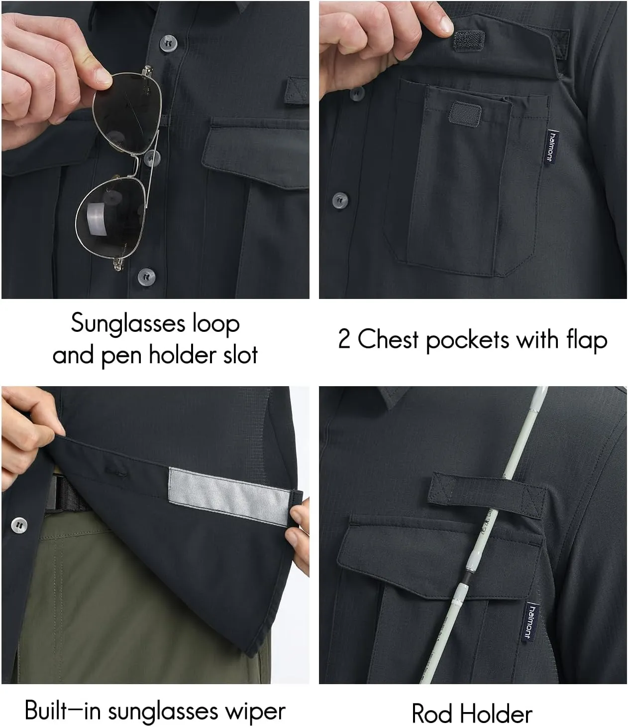 Haimont Men's Sun Protection Shirt Water Resistant Short Sleeve Button Down Shirt Quick Dry Cooling for Hiking Fishing