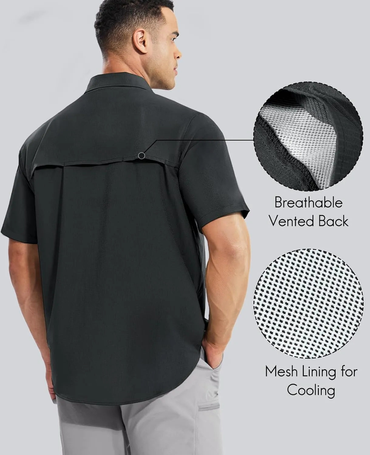 Haimont Men's Sun Protection Shirt Water Resistant Short Sleeve Button Down Shirt Quick Dry Cooling for Hiking Fishing