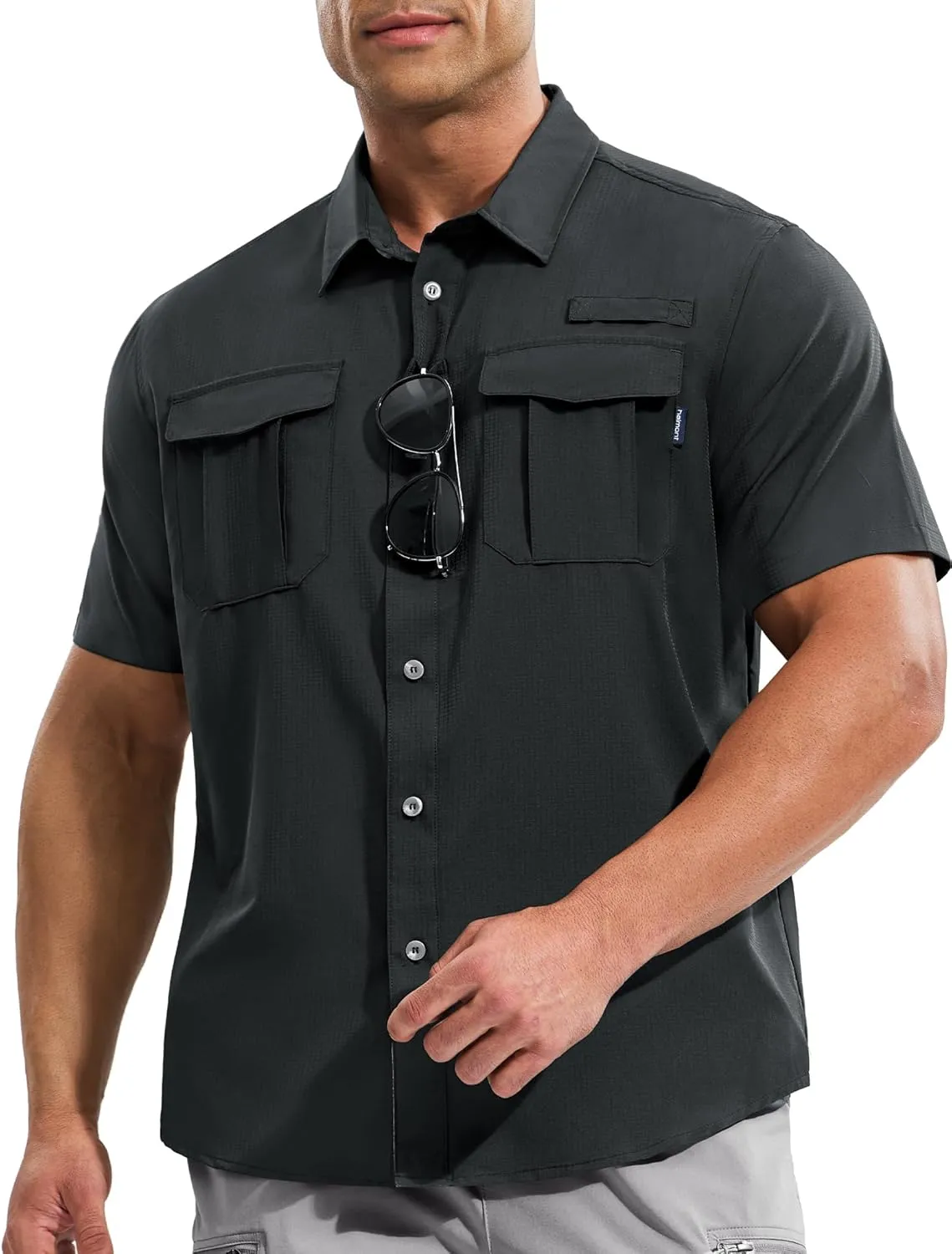 Haimont Men's Sun Protection Shirt Water Resistant Short Sleeve Button Down Shirt Quick Dry Cooling for Hiking Fishing