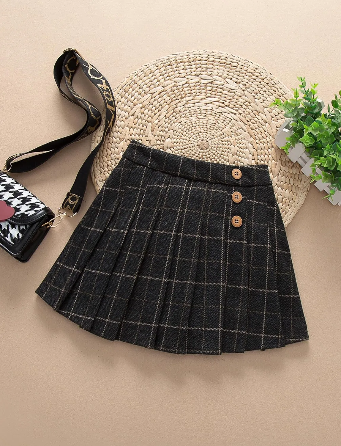 Happy Cherry Girls Pleated Mini Skirt School Uniform Plaid Skirts High Waist Mini A-Line Skirt Tartan Skirt