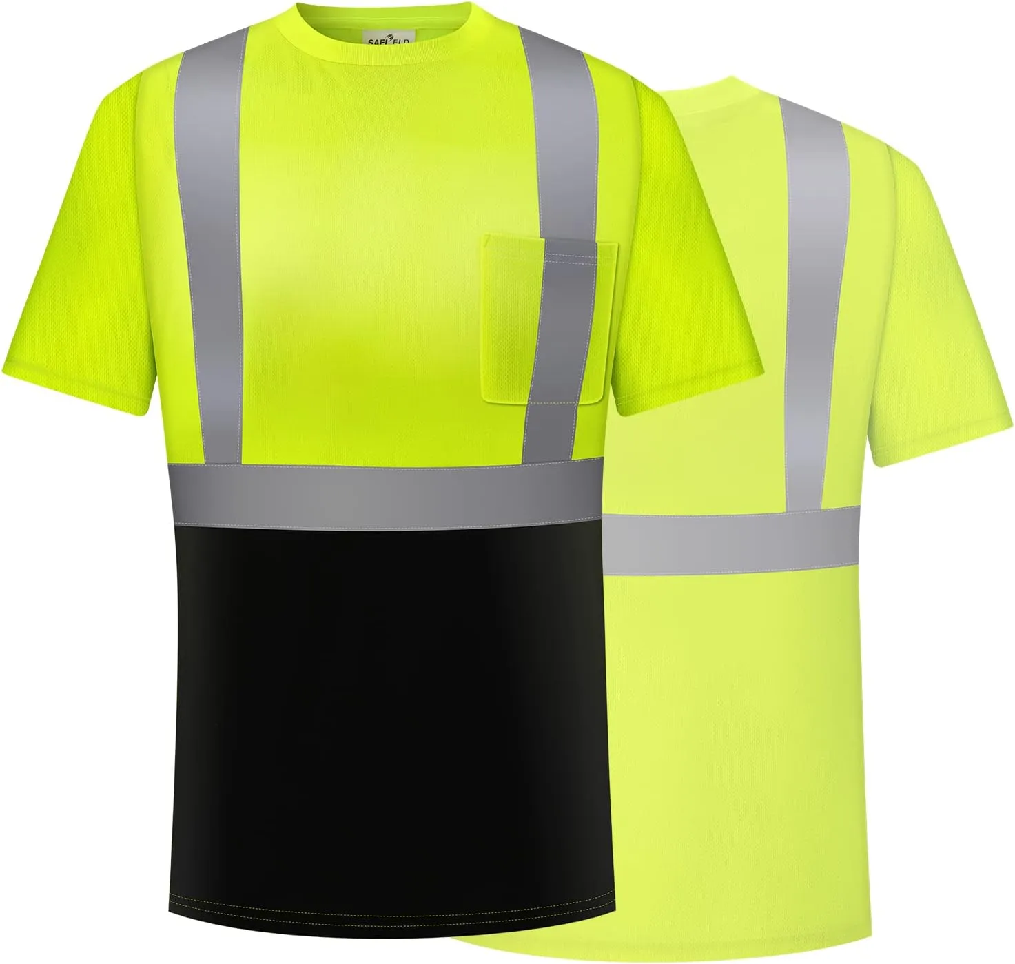 Hi Vis Safety Shirts for Men Reflective,High Visibility Work T-shirt Short Sleeve with Pocket, 3 and 5 Pack
