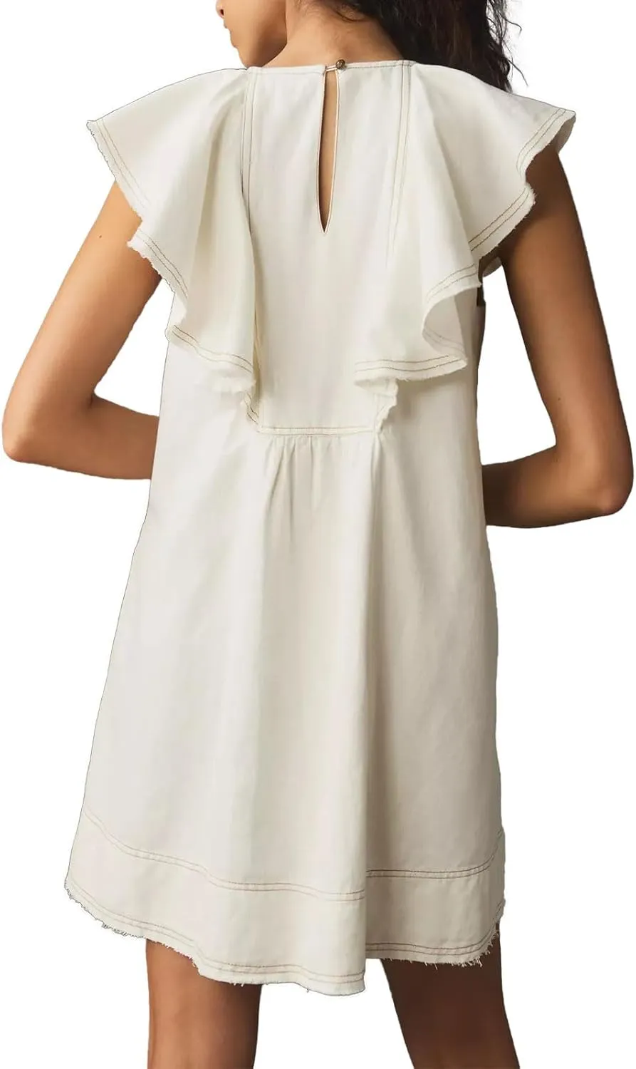 hibshaby Women's Babydoll Short Dress V-Neck Ruffle Sleeve Dress Cute Mini Dress Sundress