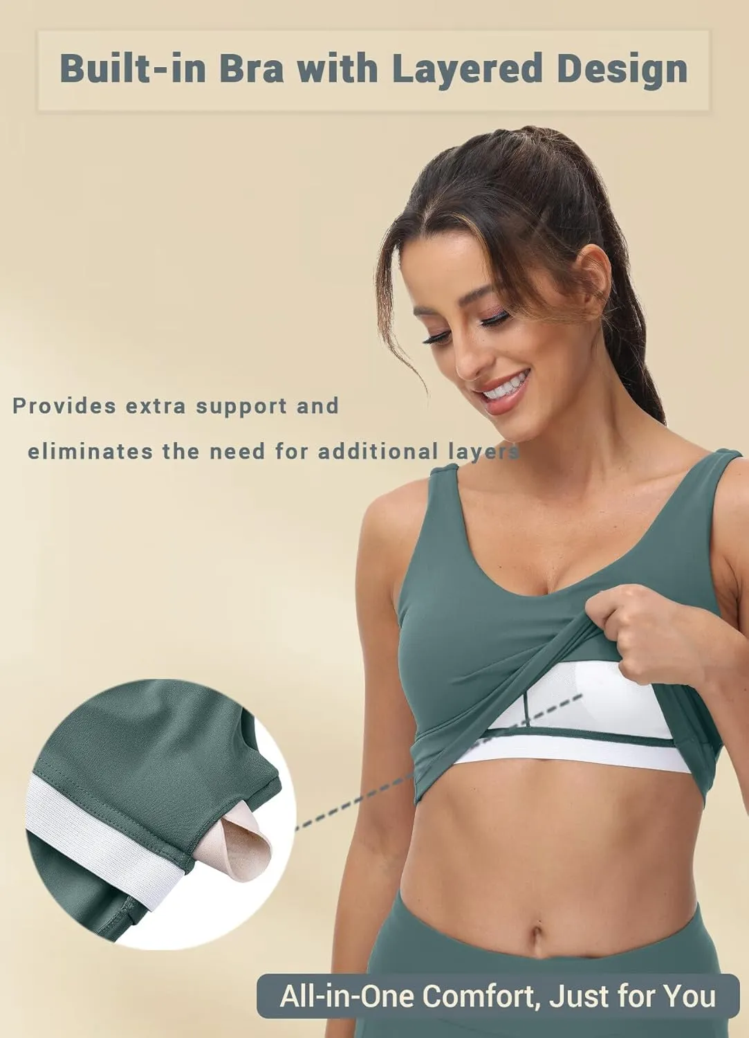 High Neck Sports Bra for Women Longline Full Coverage Sports Bras Medium Impact Padded Workout Crop Tops for Yoga Gym