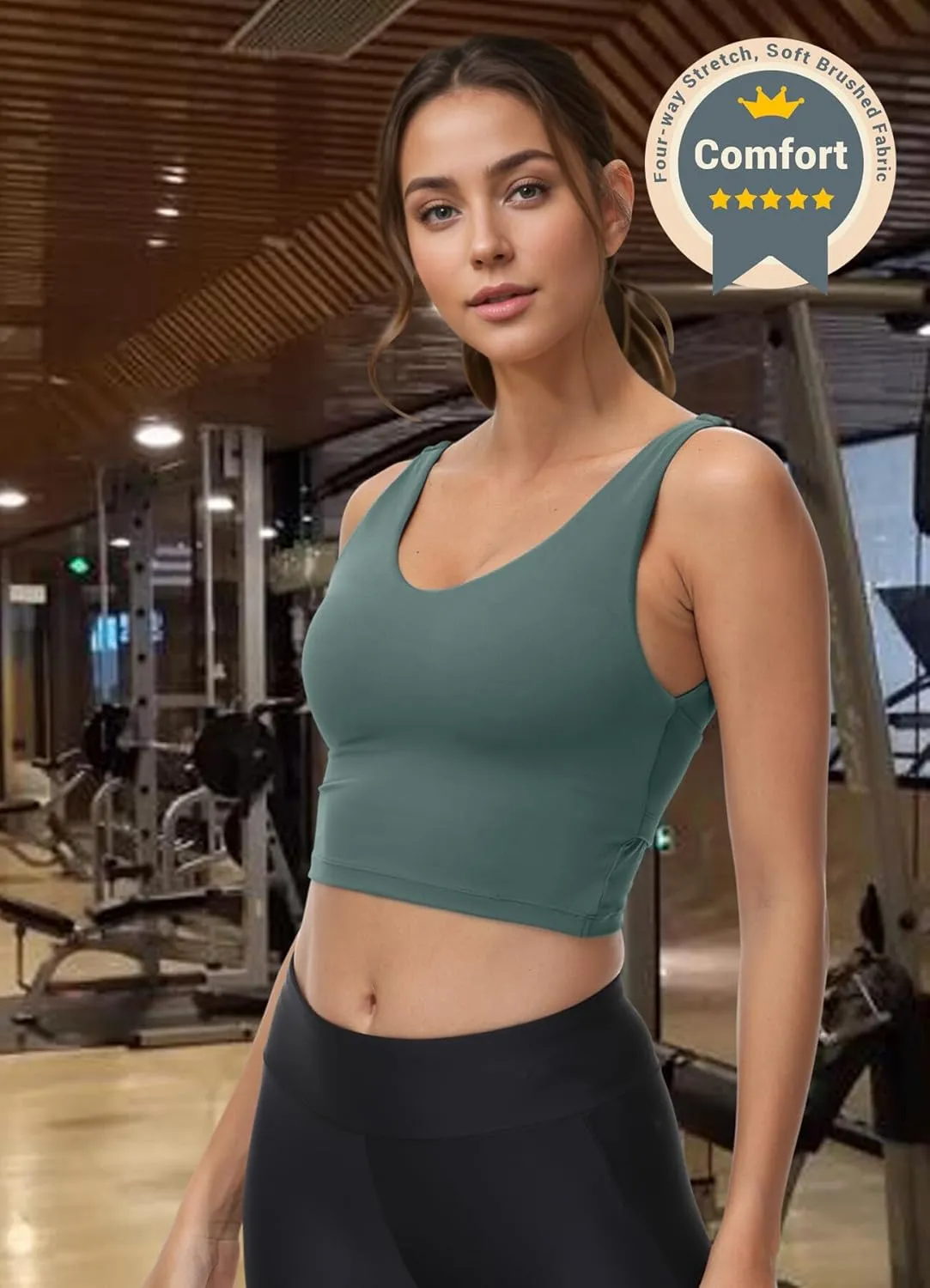High Neck Sports Bra for Women Longline Full Coverage Sports Bras Medium Impact Padded Workout Crop Tops for Yoga Gym