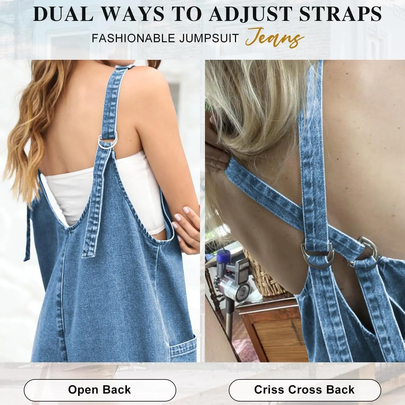 High Roller Denim Jumpsuits for Women Casual Sleeveless Loose Baggy Overalls Jeans Pants Jumpers with Pockets