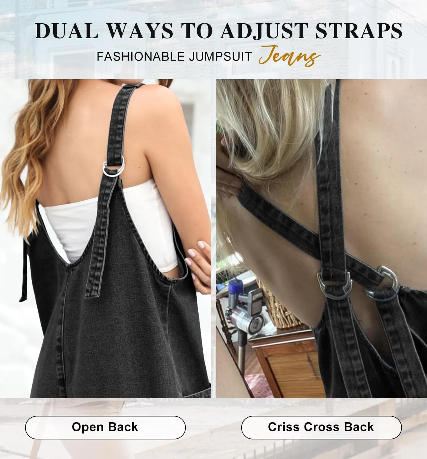 High Roller Denim Jumpsuits for Women Casual Sleeveless Loose Baggy Overalls Jeans Pants Jumpers with Pockets