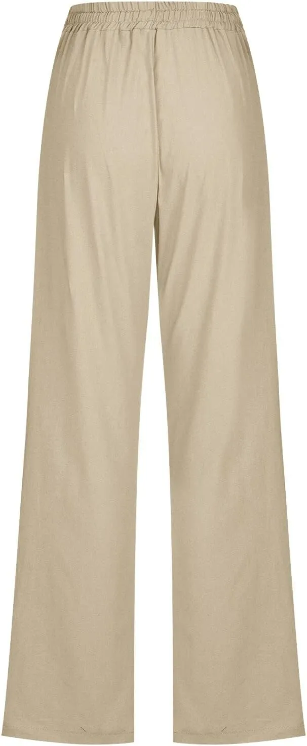 High Waisted Work Pants for Women Winter Comfy Hiking Capris with Pockets Solid Color Elastic Waist