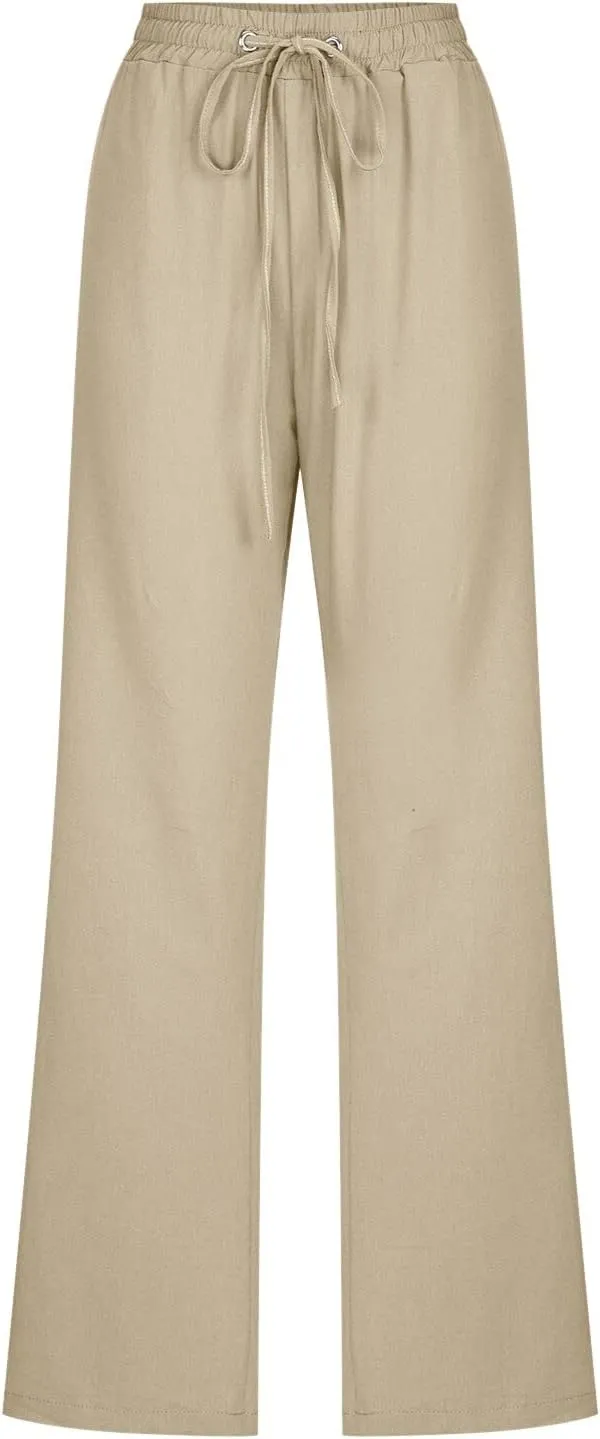 High Waisted Work Pants for Women Winter Comfy Hiking Capris with Pockets Solid Color Elastic Waist