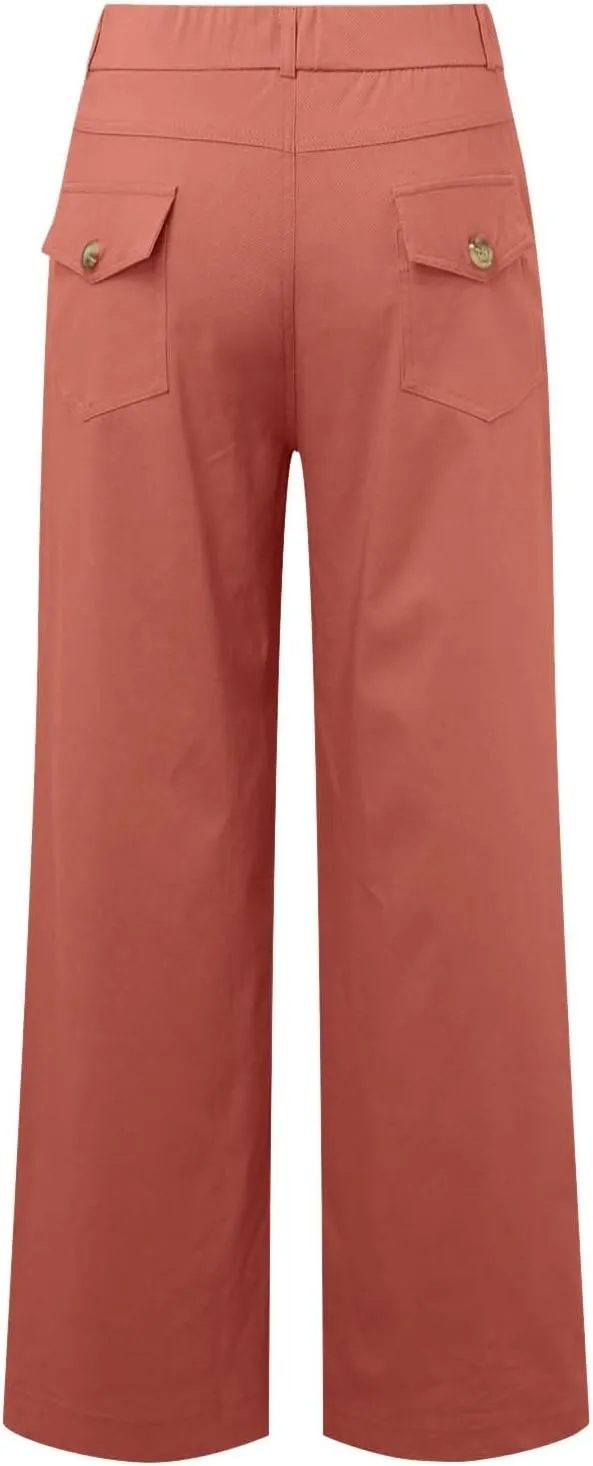 High Waisted Work Pants for Women Winter Convertible Business Sweatpants with Pockets Wide Leg Flare Leggings