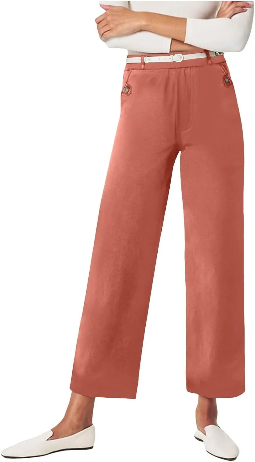 High Waisted Work Pants for Women Winter Convertible Business Sweatpants with Pockets Wide Leg Flare Leggings