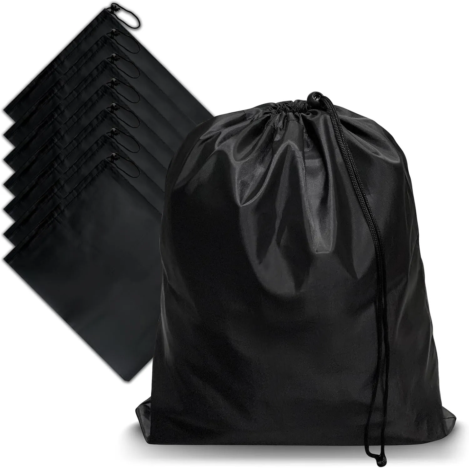 HIIXHC 8-Pack Drawstring Bags with Toggle, Durable Nylon Backpack for Gym, Sports, Travel, and Daily Use (Black, 5 x 7 Inch)