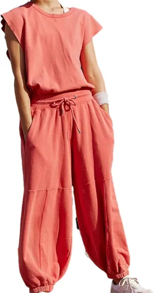 HOULENGS Women's Oversized Open Back Sleeveless Workout Jumpsuit Drawstring Waist Wide Leg Rompers with Pockets