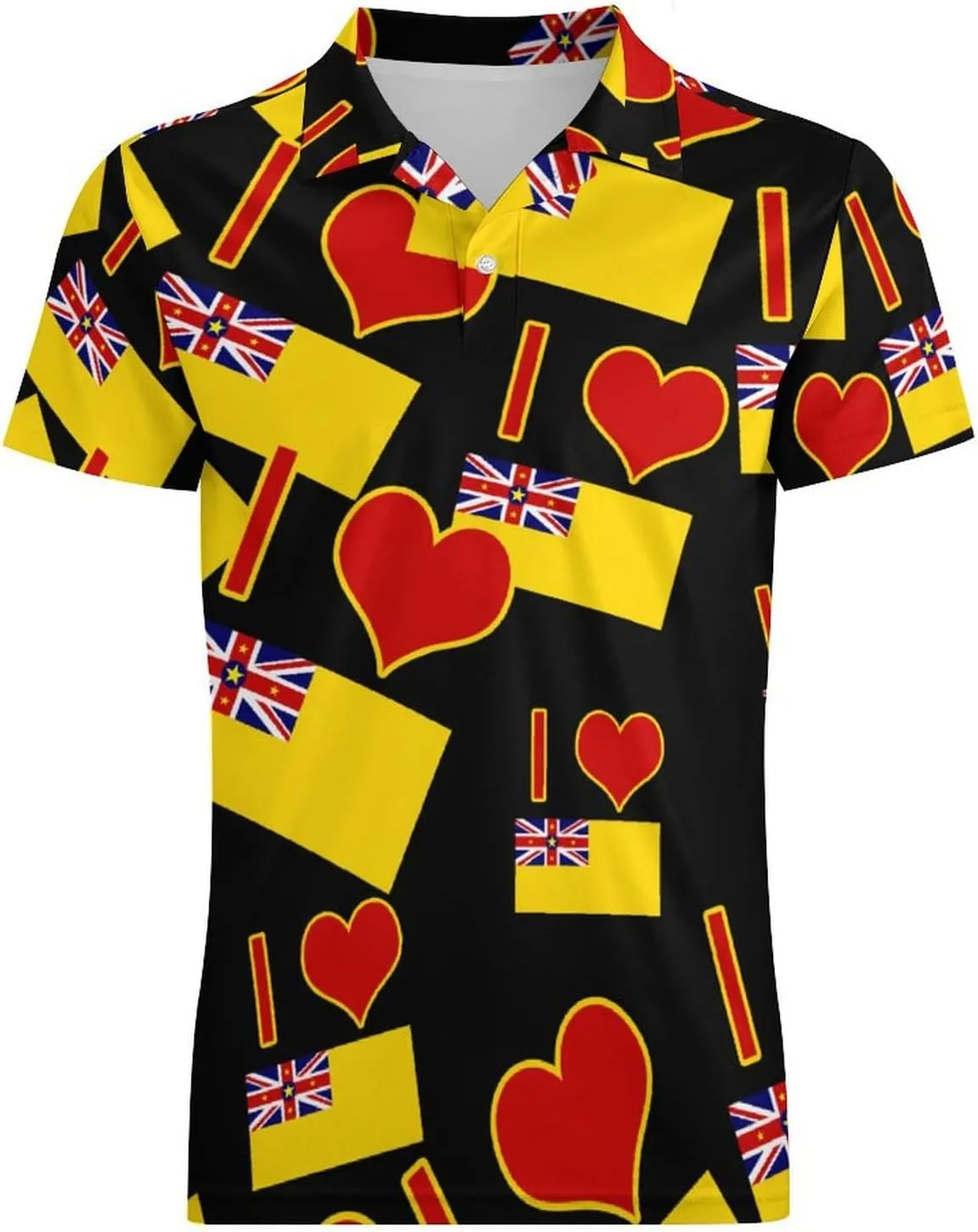 I Love Niue Flag Men's Polo-Shirt Regular-Fit Short Sleeve Sports Quick Dry Golf Tennis T-Shirt