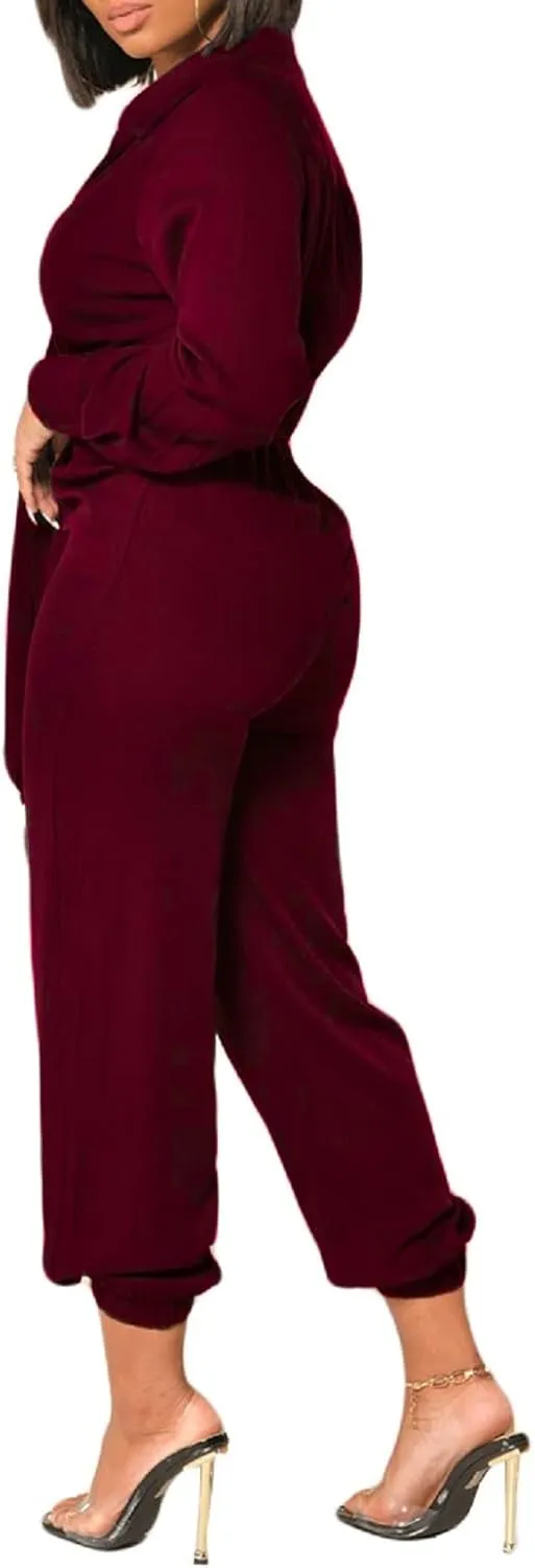 IbuduSexy Jumpsuits for women Long Sleeve Elegant Long Pants Zipper Closure for Casual Wear