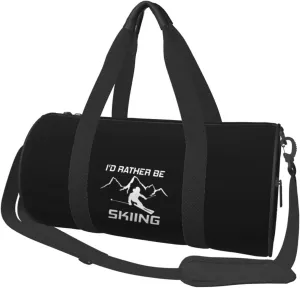 I'd Rather Be Skiing Ski Skis Snow Convertible Garment Bag with Shoulder Strap, Carry on Garment Duffel Bag for Men Women - Rolling Foldable for Travel Luggage Bags (Black)