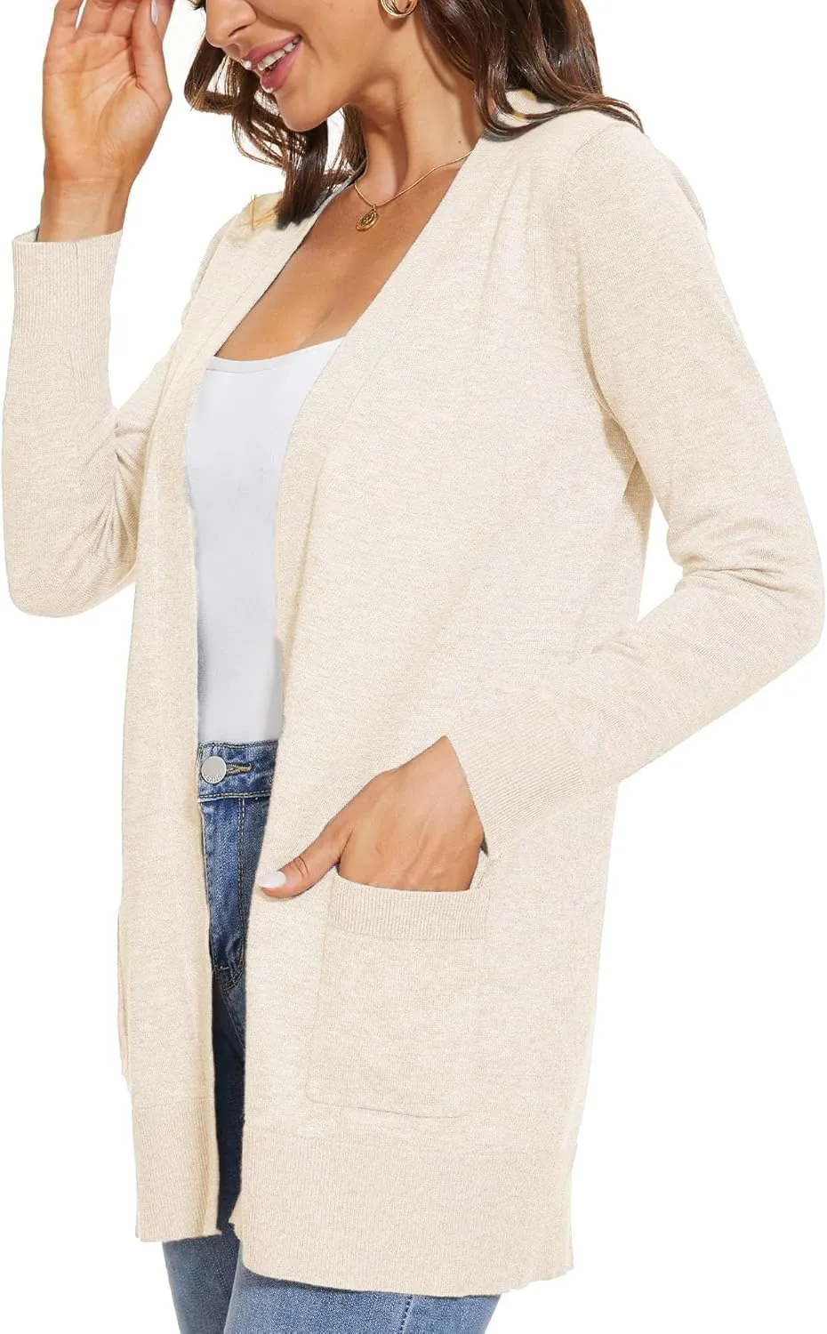 INKOFF Women's 3/4 Sleeve Cardigan Sweater Open Front Knit with Pockets Rib Hem Casual S-XXL